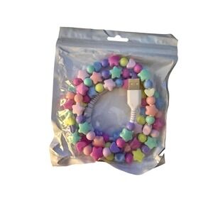 Custom Beaded USB Charging Cable Star Heart Beads Pastel Kawaii